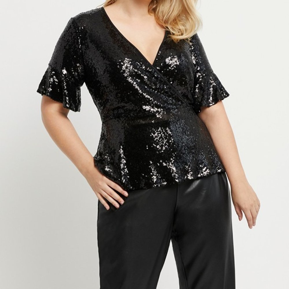 Eloquii Peplum Sequin Surplice Top